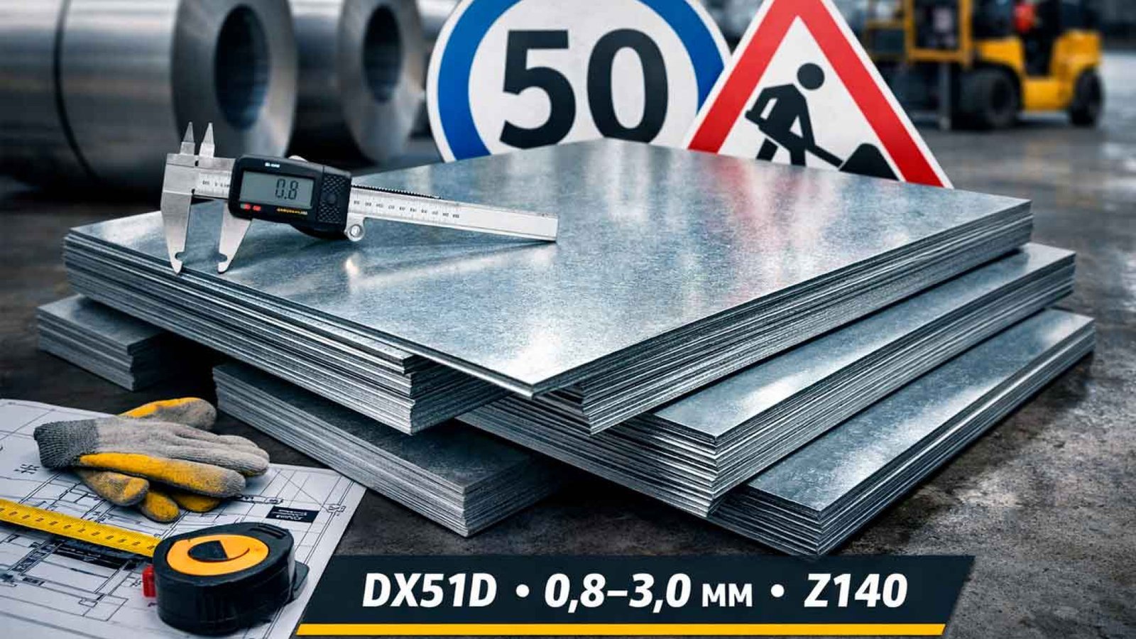 Оцинкованный металл для дорожных знаков: DX51D 0,8–3,0 мм, Z140, резка под размер