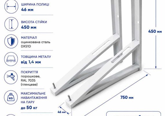 Кронштейн для кондиционера К4 750×450 мм, оцинкованный, белый (пара)