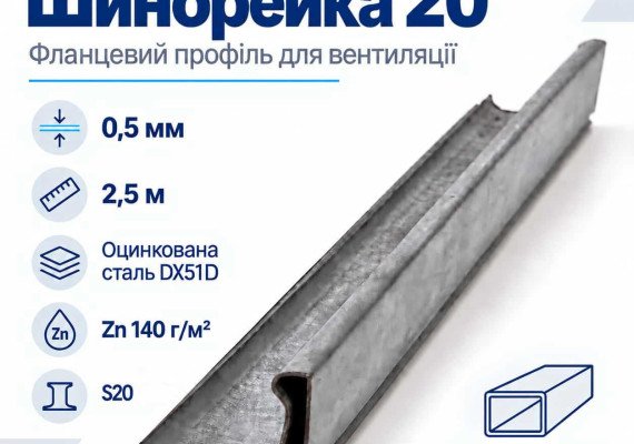 Шинорейка 20 (фланцевий профіль) оцинкована 0,5 мм 2,5 м Шинорейка 20 (фланцевий профіль) оцинкована 0,5 мм 2,5 м