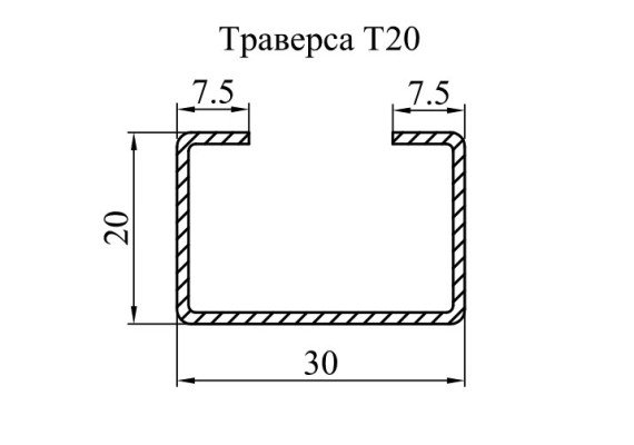 Траверса монтажна Т20 20×30×1,4 мм оцинкована
