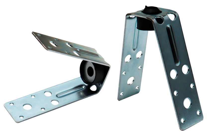 V-образный подвес, оцинкованный кронштейн для монтажа вентиляционных элементов, предметное фото на белом фоне